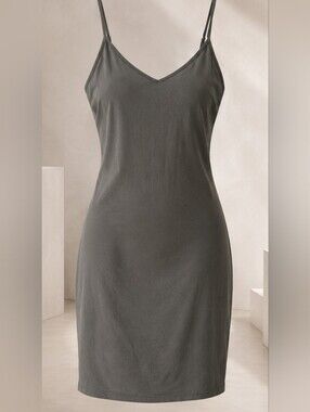 Simple V-Neck Slip Dress in Olive